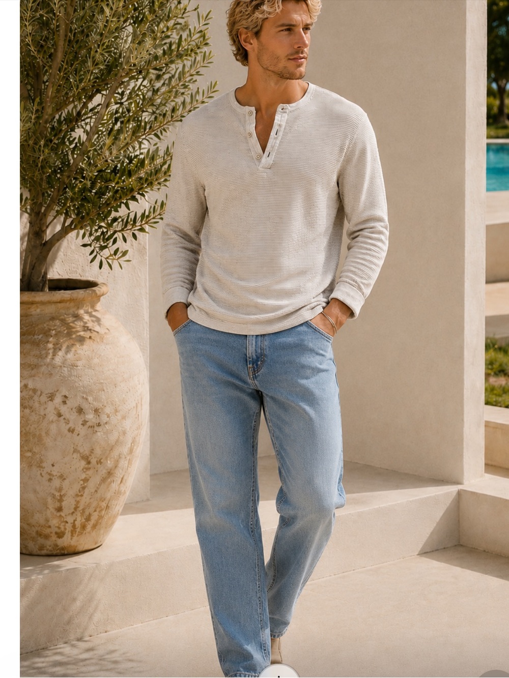 🔥Henley NEW LINEN/WOOL Waffle Thermal Top Sz L  PriceFirm!
